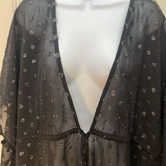 Club Z Collection Swim Coverup Size Large Black Silver Metallic Drawstring Waist - Picture 4 of 6